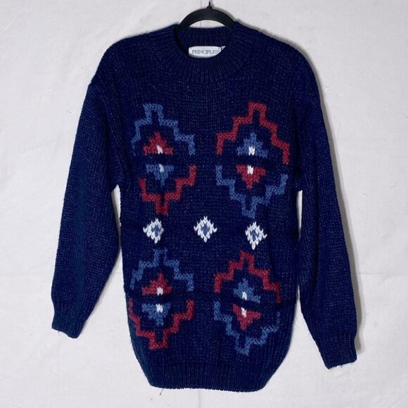 Vintage The Bay Principles Blue Ramie Acrylic Blend Crew Neck Knit Sweater M - Picture 11 of 11